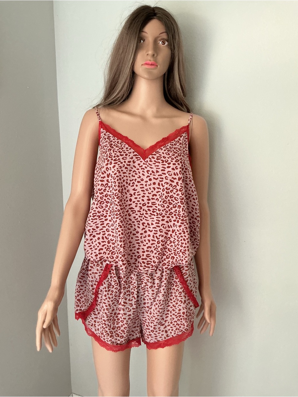 Victoria's Secret Red Floral Lace-Trim Cami & Shorts Set